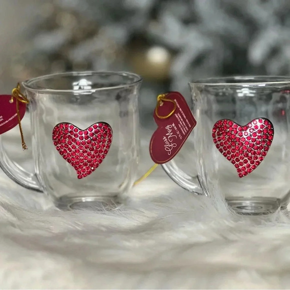 Elegant Rhinestone Heart Glass Mugs – Set of 2 (15 oz) Bundle of 2 - Picture 4 of 6